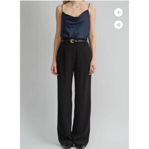 Elie Tahari Women Hi Rise Caramel Linen Blend Wide Leg with Pleated Waistband 8